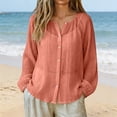 thumbnail image 2 of Flare Sleeve Tops Women Dressy Women's Linen Button Shirt Raglan Long Sleeve Crew Neck Blouses Loose Upf Sun Protection Outdoor Athletic Tops XL, 2 of 9