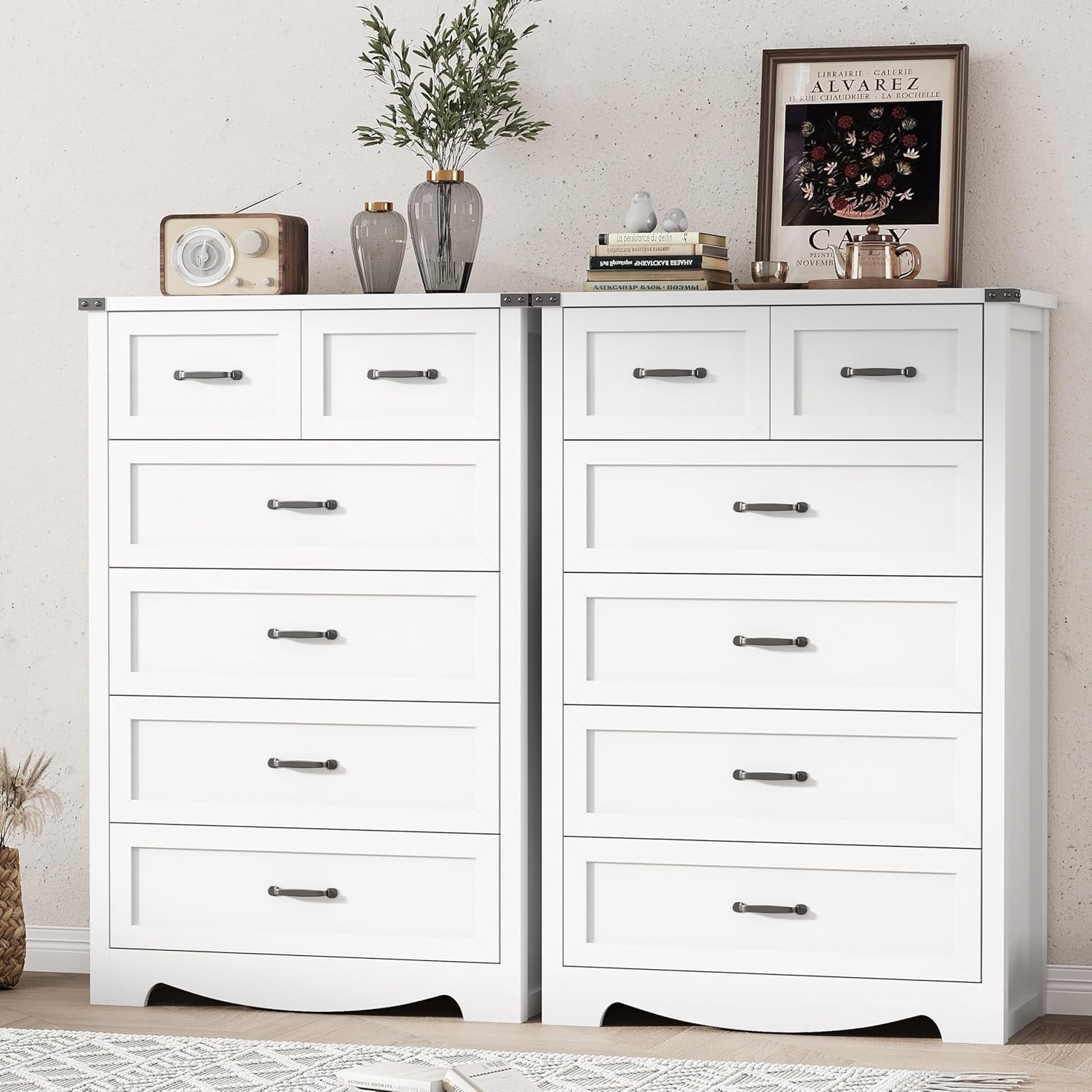 FANRAL Tall 6 Drawers Dresser for Bedroom,Modern Wooden Chest of Drawers,Storage Organizer Dresser for Closet,White Dresser