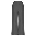 thumbnail image 3 of QLEICOM Women's Wide Leg Pants Cotton Linen Trousers Straight Leg Drawstring Elastic High Waist Loose Comfy Trousers with Pockets Gray XXL, US Size 12, 3 of 4