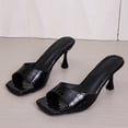thumbnail image 5 of Black Womens Open Toe High Heel Sandals Casual Comfortable Square Toe Stiletto Heel Slip On Mules Pu Black Size 5.5, 5 of 9