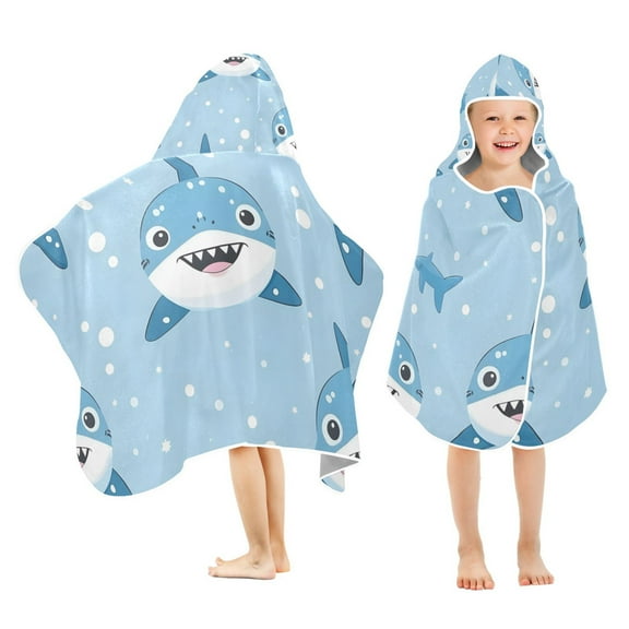 Cartoon Shark Kids Hooded Beach Towel Baby Bath Poncho Towels with Hood Absorbent 50"x23.5" for Pool Swimming