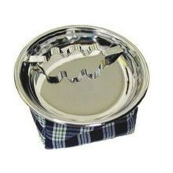 Prime Ash Tray 14-6005 For Picnic Tables/Lawn Chairs And Around The Campfire; Round; Bean Bag Style; Without Lid; Polished Chrome; With Plaid Fabric Base