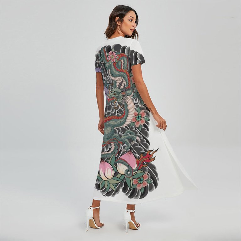 chinese dress ladies Green Dragon Floral/Abstract Boho Maxi Dress Size SM main image 1