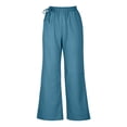 thumbnail image 4 of Tbopshirt Linen Pants Women Plus Size,Womens Fashion Casual Pants Gifts for Women,Fashionable Solid Color Cotton Linen Loose Drawcord Lace Wide Leg Trousers, 4 of 6