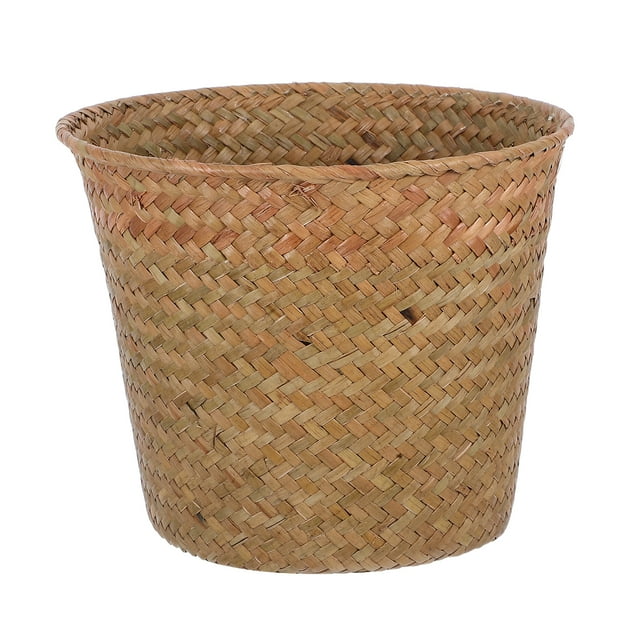 Cesta de almacenamiento de pastos marinos, cesta de basura tejida a mano, caja organizadora redonda para artículos diversos