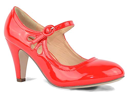 red patent leather mary jane pumps