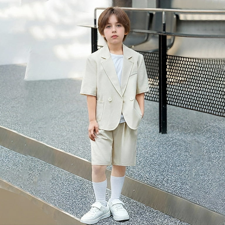SJLDQY Baby Boys Clothes Set Short Sleeve Suit Jacket Shorts Solid