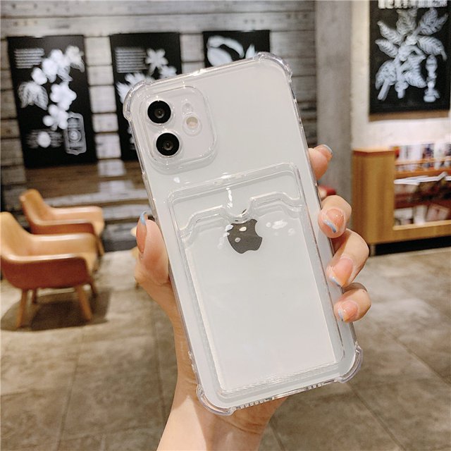 transparente a prueba de golpes caso del teléfono para iphone 11 12 13 pro max x xs xr se 2020 7 8 plus coque moda ranuras de tarjeta suave tpu cubierta trasera