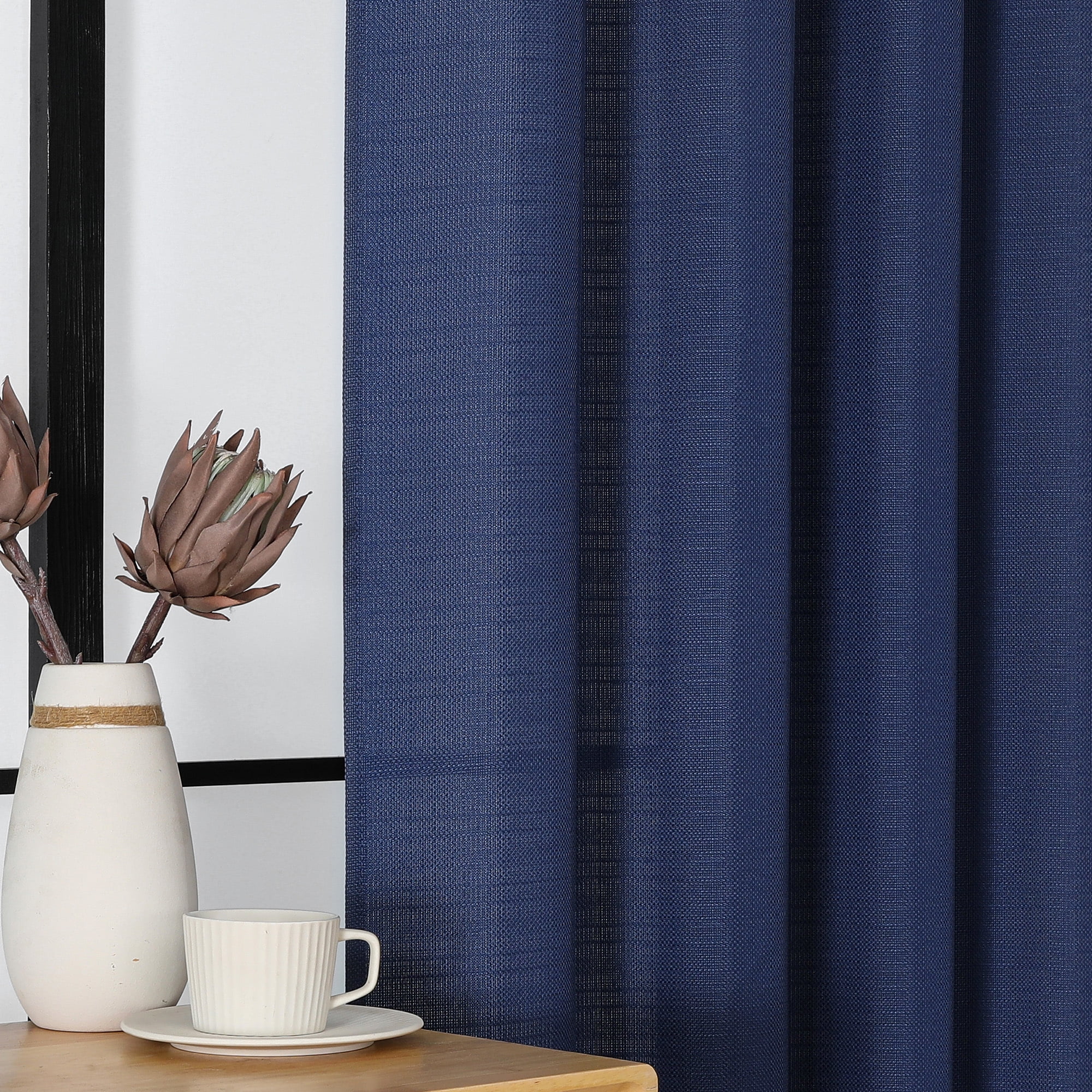 OVZME Bethany Blue Curtains Tier 36 Inch Length 2 Panels, Soft Airy Solid Faux Linen Textured Short Curtains for Bedroom, Small Basement Bathroom Window Curtain with Rod Pocket, Each 30"Wx36"L