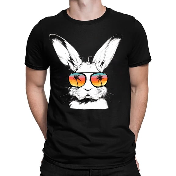 BUWTTER Easter Shirts for Men Short Sleeve Crew Neck T Shirts Funny Rabbit Graphic Tees Black L