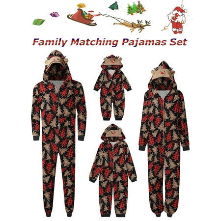 

Jamlynbo Family Christmas Pjs Matching Sets Jumpsuit Onesie with Hood Christmas Pajamas for Family Holiday Xmas Sleepwear