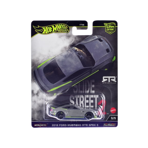 2018 Ford Mustang RTR Spec 5 Gray "Slide Street 2" Series Diecast Model Car by Hot Wheels