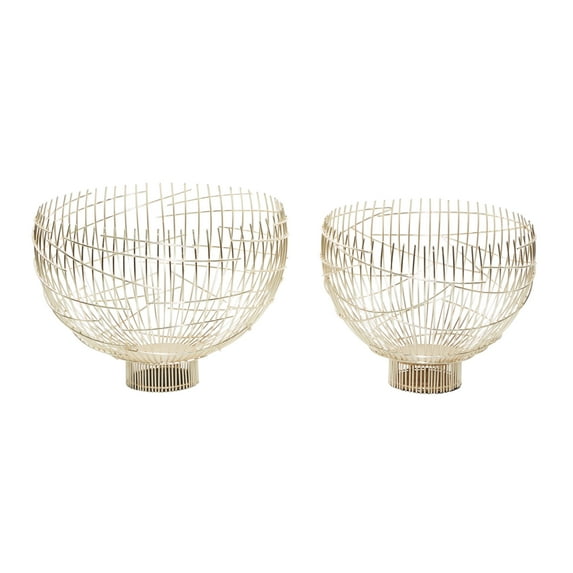 Venus Williams Collection S/2 15", 14"H Contemporary Metal Decorative Bowls, Gold, 2 - Pieces