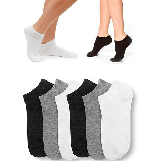 6 Pair Women Ankle Socks Low Cut Fit Crew Size 9-11 Sport Black White Grey  - Walmart.com