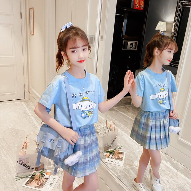 Sanrioed Cinnamoroll Kittys My Melody Kids Summer Clothes Anime Kawaii Comfortable Cotton Girls Short Sleeve Casual Sports Suit Walmart