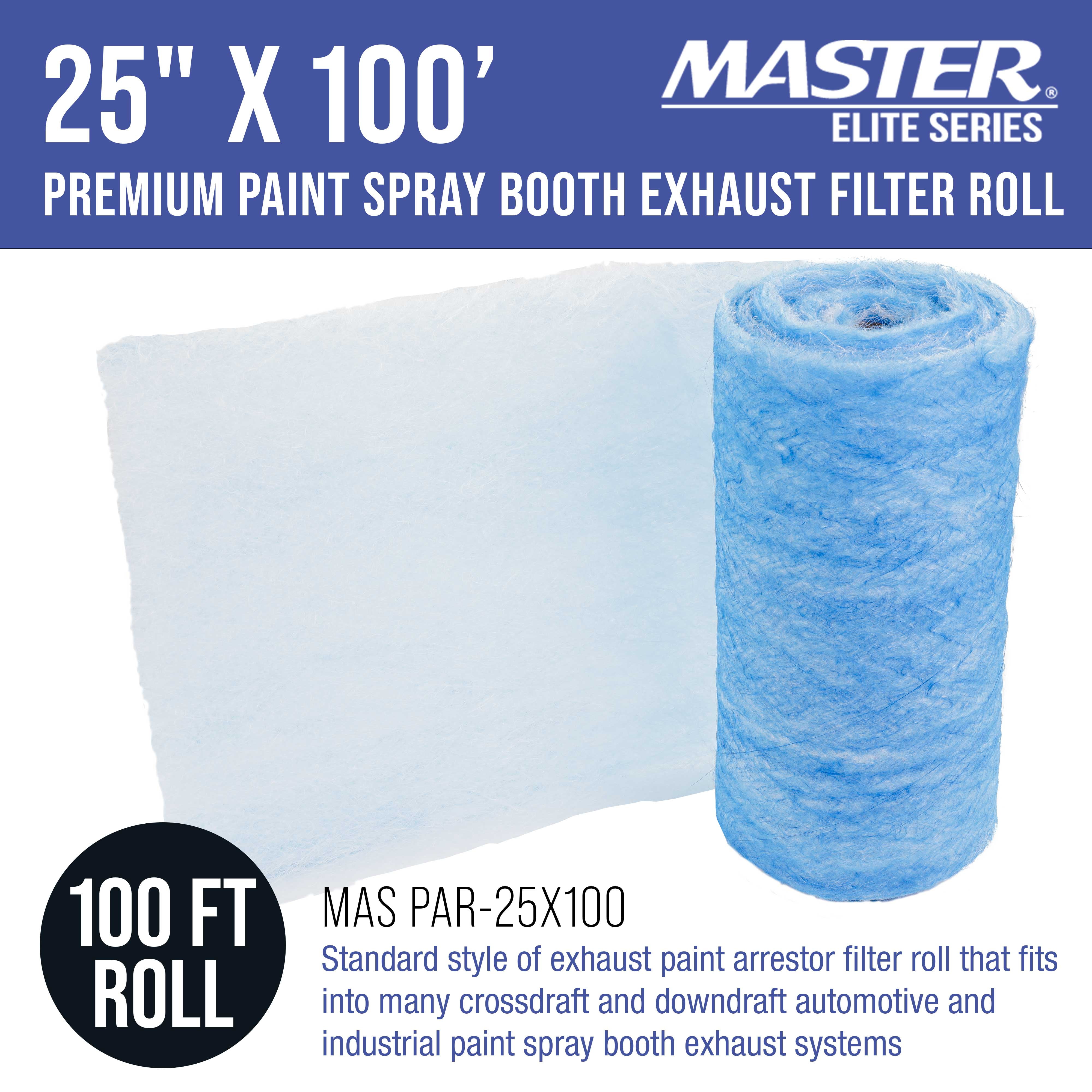 Master Elite Premium Paint Spray Booth Exhaust Filter Roll, 25" x 100' - 18 Gram Heavy-Duty Fiberglass Paint Arrestor - Captures Traps Overspray Paint Particles in Auto Autobody Refinish Booths