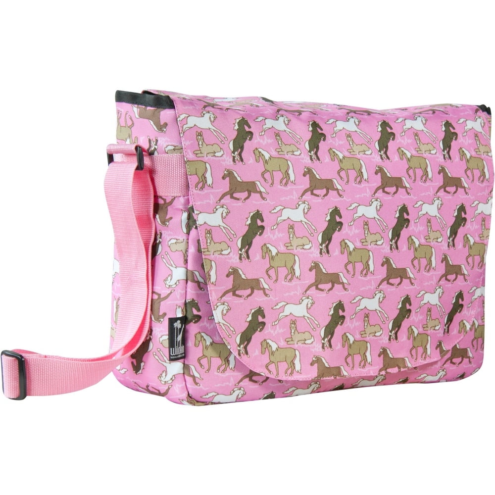 Wildkin Laptop Messenger Crossbody Bag Tote Purse Pink Horses Hook Loop