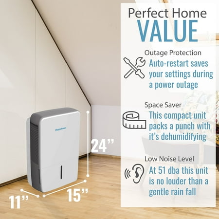 Keystone - 50 Pint Dehumidifier | LED Display | 24H Timer | Auto Shut-Off | Auto-Restart | For Rooms up to 4,500 Sq. Ft - White