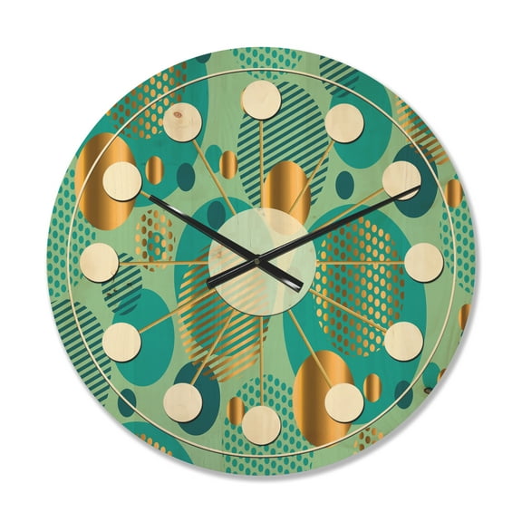 Designart 'Blue and Gold Dynamics II' Mid-Century Modern Wood Wall Clock