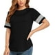 thumbnail image 3 of Blusa de verano con bloques de color, cuello redondo, manga corta, holgada, informal, a rayas, top de verano para mujer, negro, XXL, 3 of 6