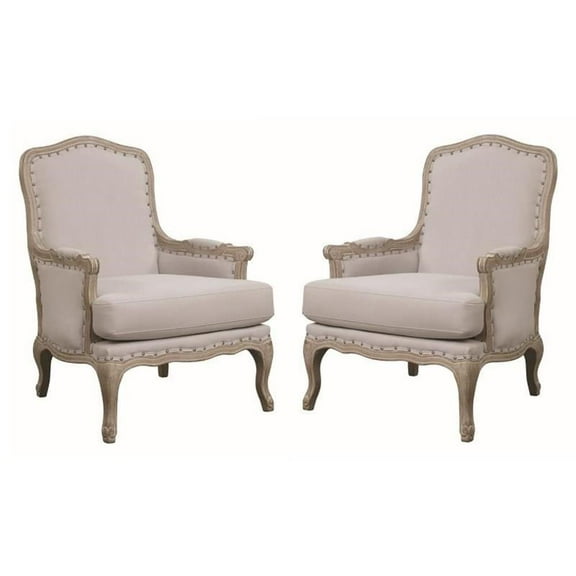 Home Square 2 Piece Regal Distressed Wood Accent Chair Set in Taupe Gray