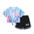 thumbnail image 4 of Fdqin Girls Summer Outfits 6 Pcs Tie-dye Heart Print Casual Short Sleeve Tee Tops and Dolphin Shorts Set Red Blue Purple Pink 4-5 Years, 4 of 8