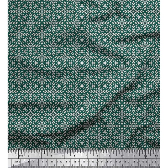 Soimoi Green Rayon Crepe Fabric Arrow & Diamond Geometric Printed Fabric 1 Yard 46 Inch Wide