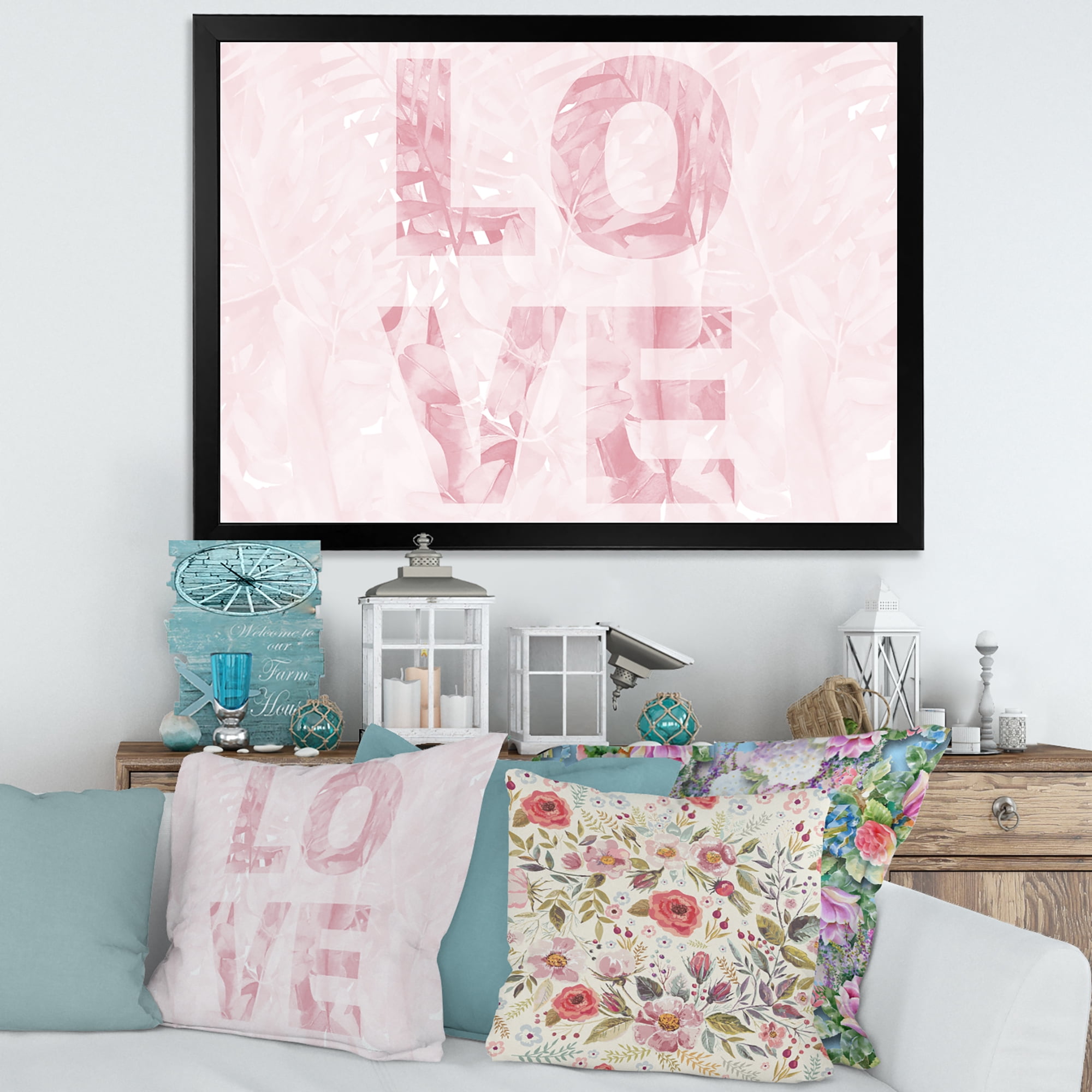 Designart 'Pink Pastel Love Abstract ' Shabby Chic Framed Art Print