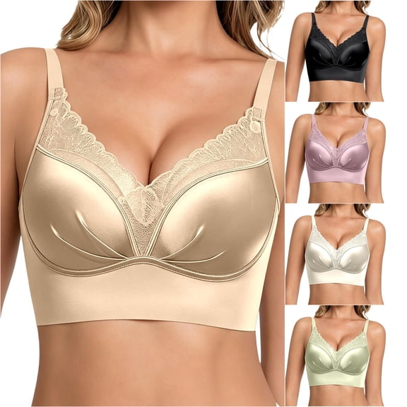 Afdoent Bras for Women Lace Push Up Racerback Bra Adjustable Straps Wirefree Seamless Comfy Everyday Bra