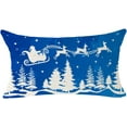 thumbnail image 3 of Set of 2 Winter Gift Merry Christmas Snowflake Pine Tree Sled Lumbar Cotton Linen Blue Throw Pillow Cover Cushion Case Sofa Couch Home Decor Waist 12x20 Inches (Blue and Ivory), 3 of 4