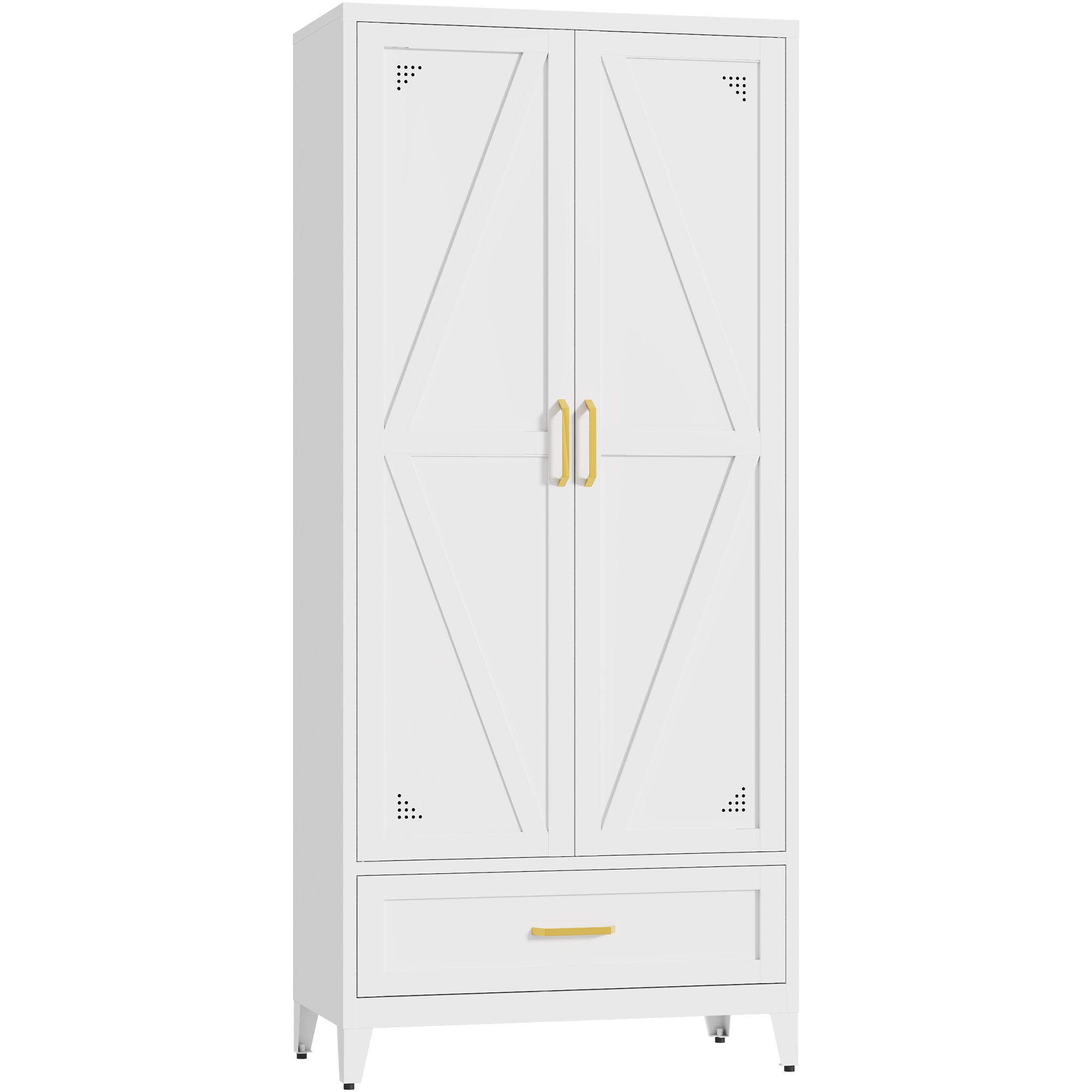 JHYKFG 71" Tall Metal Storage Cabinets,4-Tier Kitchen Pantry Cabinet with 2 Doors and 1 Drawer for Dining Room,Living Room,Hallway,Bathroom,White