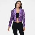 thumbnail image 5 of Women's Sequin Cropped Blazer Long Sleeve Sparkly Open Front Jacket - Small, Purple and Silver, 5 of 7