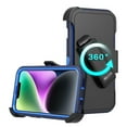 thumbnail image 2 of Hotpom for iPhone 13/ iPhone 14 phone Case Heavy Duty Shockproof Dust/ Drop Proof Full Body Protection Anti-Fingerprint with Black Belt Clip for Men/Women, Dark Blue/ Blue, 2 of 6