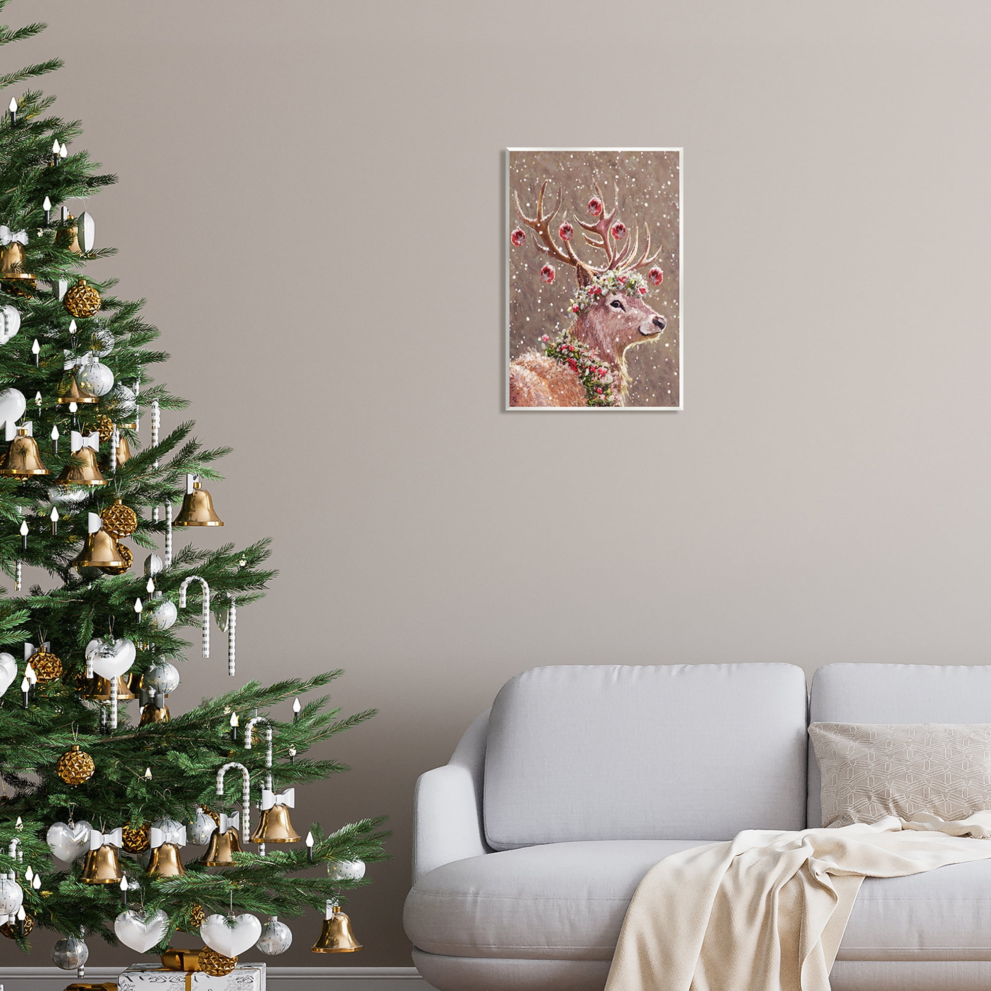 Stupell Industries Deer Antler Holiday Ornaments Holiday Painting Unframed Art Print Wall Art