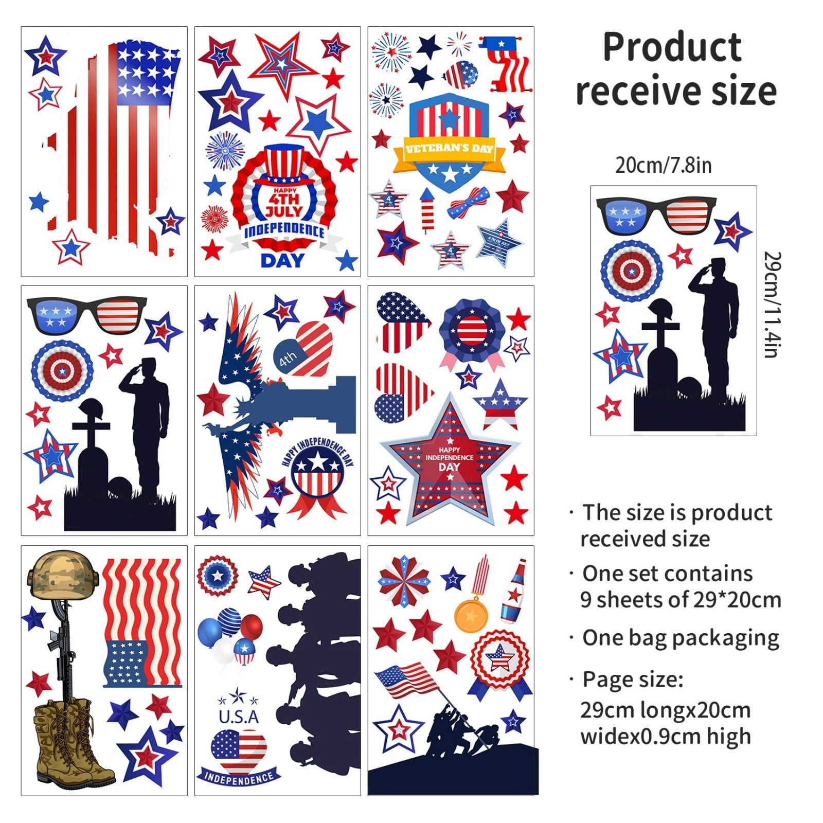 Seyotauo 4th Of July Window Stickers Removable Independence Day Decor USA Themed Star Stripe Flag Glass Holiday Vinyl for Patriotic Party Home Office Outdoor