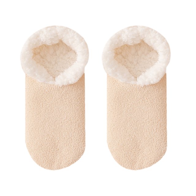 CSChome Floor Socks Women Floor Shoes - Solid Color Thick Plush Lining Non-Slip Warm Soft Slippers
