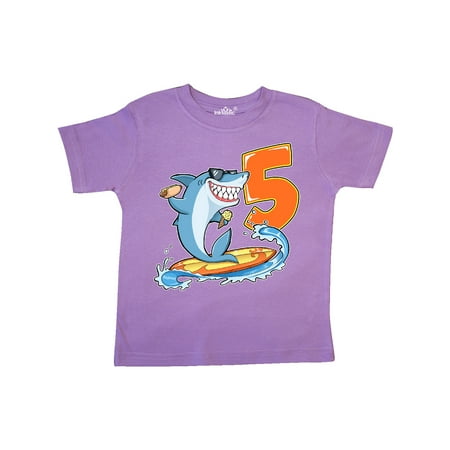 

Inktastic Fifth Birthday Surfing Shark with Hot Dog and Ice Cream Gift Toddler Boy or Toddler Girl T-Shirt