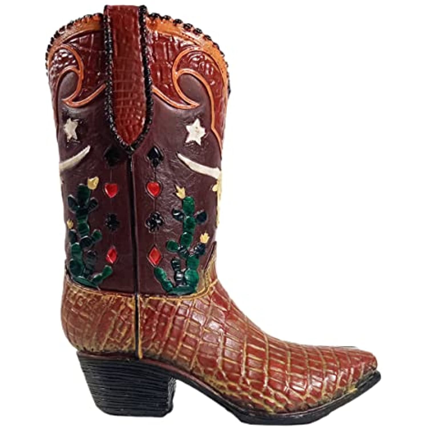 Western Cowboy Boot Flower Vase Rustic Country Utensil Holder Longhorn Cowboy 