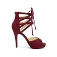 thumbnail image 3 of BLISSFUL STEP Women's Platform Gladiator Strappy Open Toe Stiletto High Heel Sandals Burgundy 10, 3 of 7