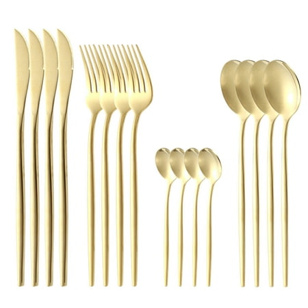 

2024 upgrade Flatware Sets Clearance Matte Gold Silverware Set with Steak Knives Stainless Steel Gold Flatware Set 16 Pcs Set Cutlery Utensils Set Service for 4 Spoons and Forks Set