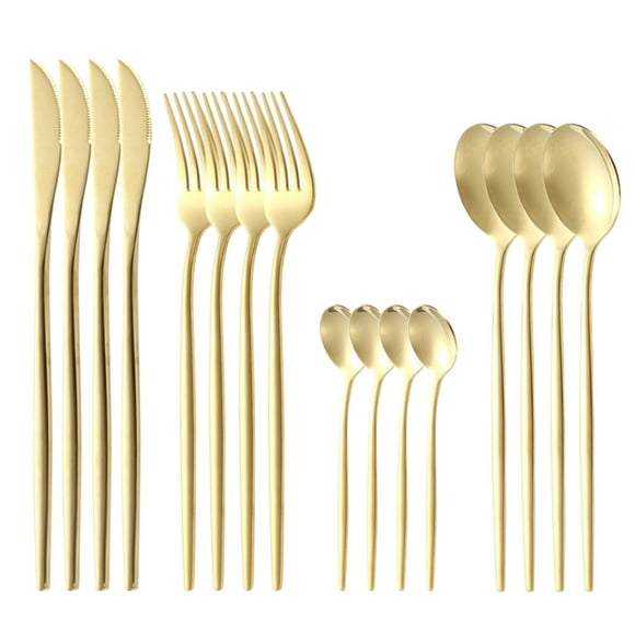 Holiday Clearance,zanvin Flatware Sets,Mom Gifts,Matte Gold Silverware Set With Steak Knives,Stainless Steel Gold Flatware Set,16 Pcs Set Cutlery Utensils Set Service For 4,Spoons And Forks Set