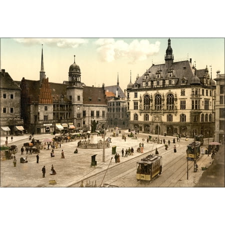 24"x36" Gallery Poster, market place Hotel de Ville, Halle, German Saxony, Germany 1890