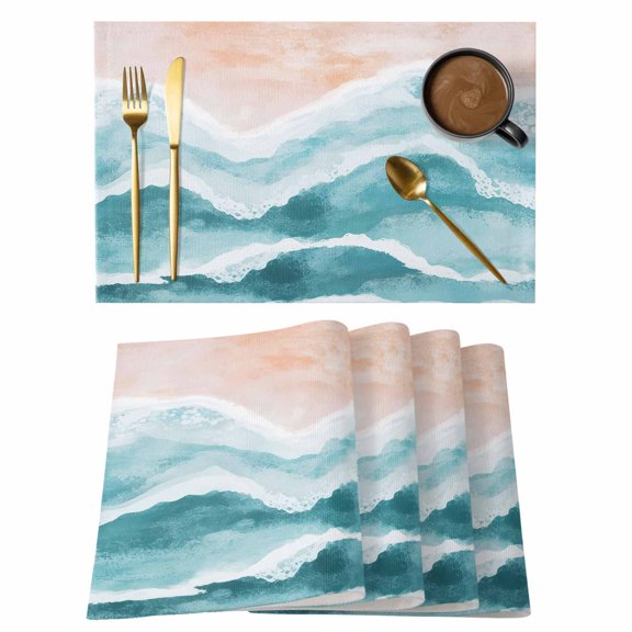Teal Green Ocean Waves Placemats Set of 6 Beach Ombre Place Mats Table Mats Kitchen Dining Home Outdoor Party Table Decoration