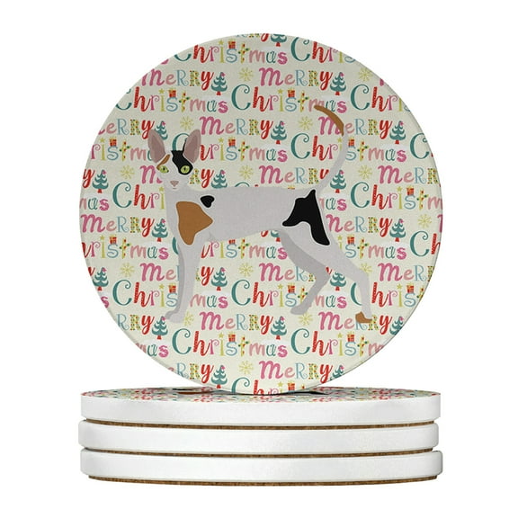 Cornish Rex Cat Christmas Large Sandstone Coasters Pack of 4 4 in x 4 in