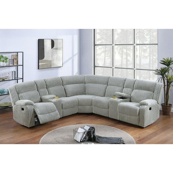 Miekor Furniture Power Motion Recliner Sectional in Fur-Like Corduroy Ash 89657