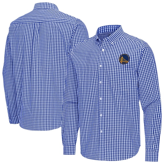 Men's Antigua Royal Golden State Warriors Ellis Woven Tri-Blend Button-Down Shirt