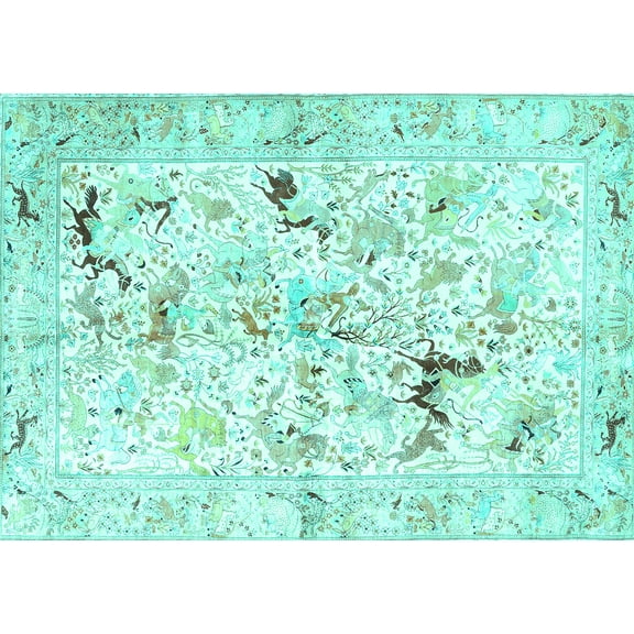 Ahgly Company Machine Washable Indoor Rectangle Persian Turquoise Blue Traditional Area Rugs, 5' x 7'