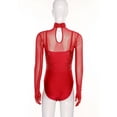 thumbnail image 4 of SiiRoh Women Rhythmic Gymnastic Dance Leotard Long Sleeve Mesh Cutout Figure Skating Bodysuits Tops Red XL, 4 of 7