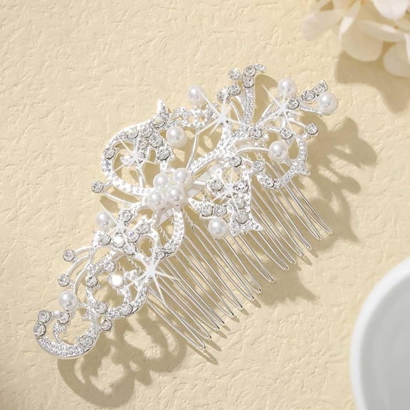 Crystal Bride Wedding Hair Comb Silver Pearl Bridal Hair Clip Crystal Hair Piece Prom Hair Accessories for Women and Girls