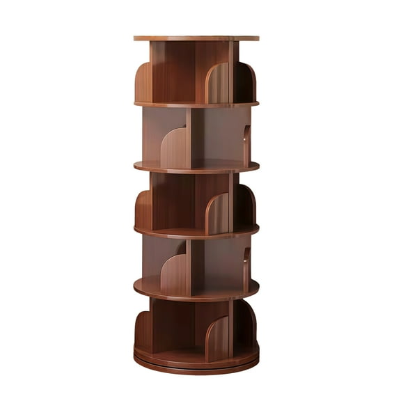 360° Rotating 5-Tier Bookshelf Spinning Display Space-Saving Walnut